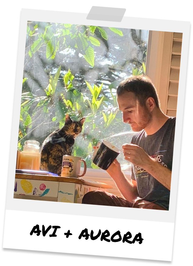 polaroid photo of Avi and his cat Aurora