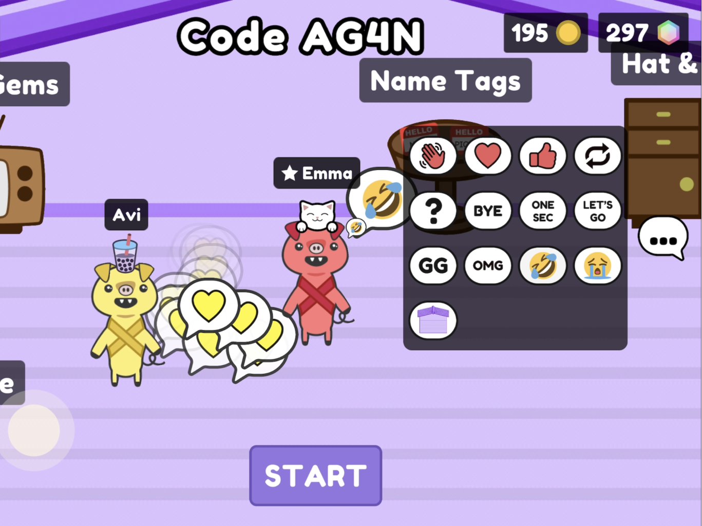screenshot of Truffle Hogs showing two players using emotes